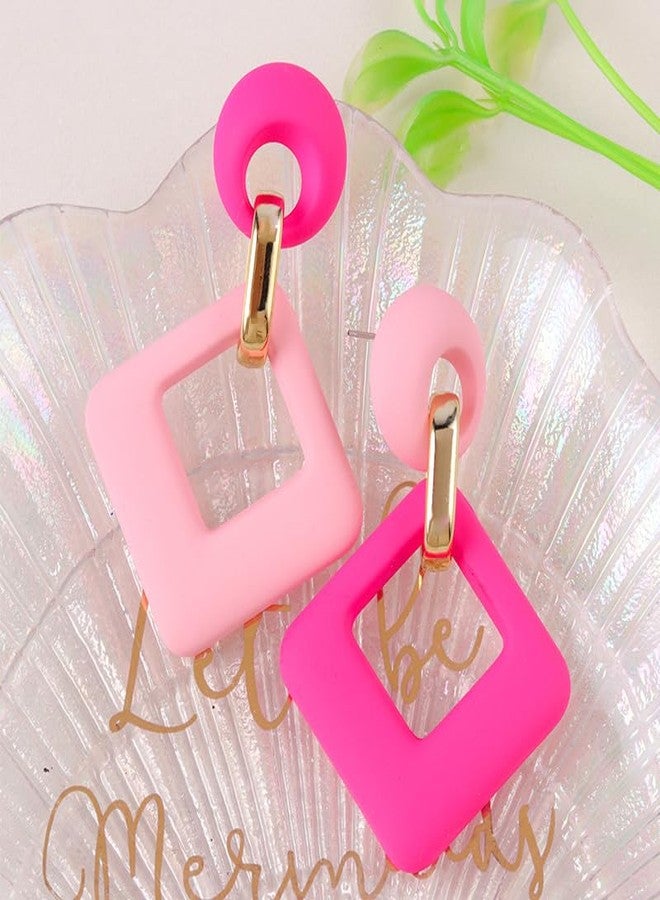 Decixde Acrylic Geometric Dangle Earring for Women Lightweight Two Tone Earrings Vintage 80s 90s Drop Dangle Neon Earring Party Statement Jewelry(rose pink) - Image 2