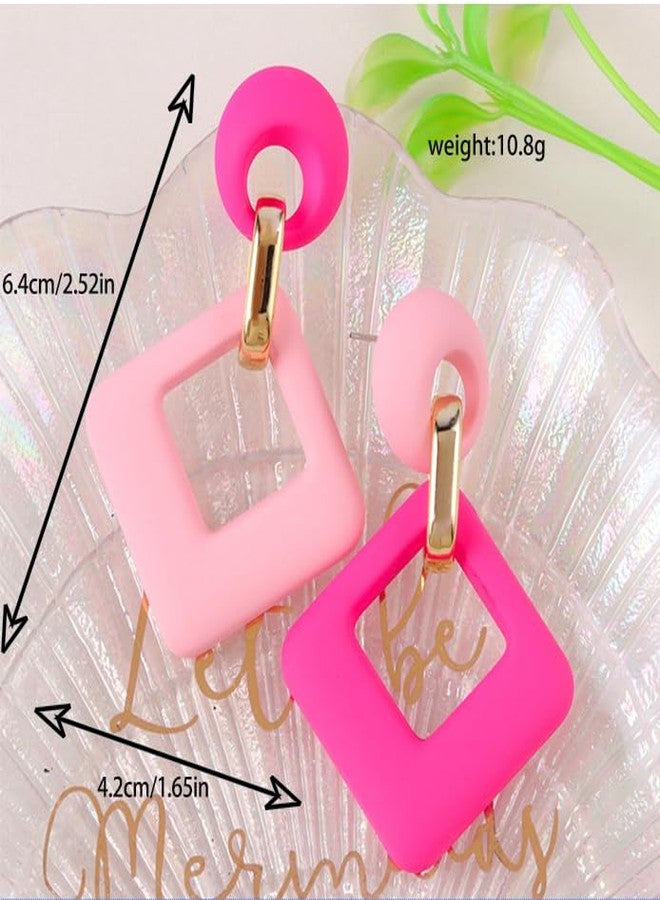 Decixde Acrylic Geometric Dangle Earring for Women Lightweight Two Tone Earrings Vintage 80s 90s Drop Dangle Neon Earring Party Statement Jewelry(rose pink) - Image 3