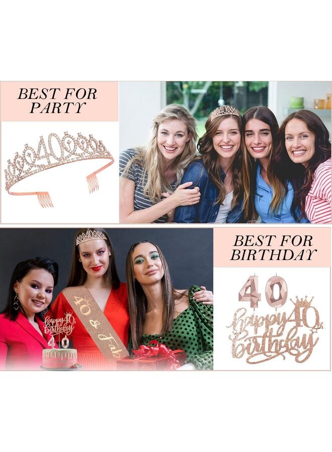 زينة عيد الميلاد، بما في ذلك زينة كعكة عيد الميلاد الأربعين، وشاح الملكة مع دبوس، تاج أحجار الراين الجميل، مجموعة شموع وبالونات رقمية، لون ذهبي وردي - Image 4