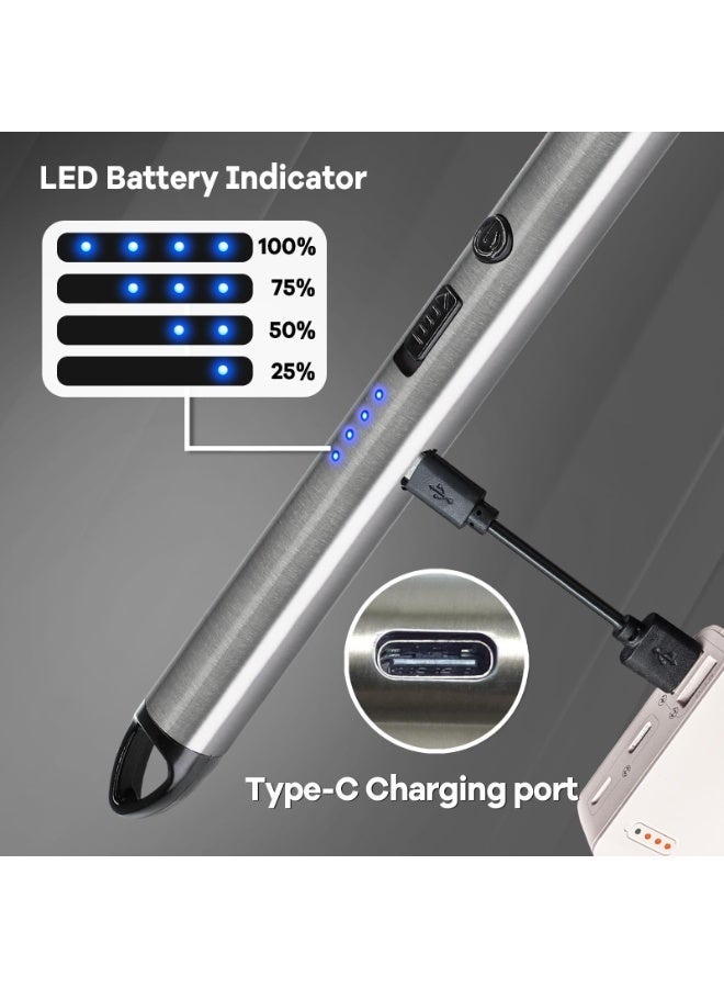 ولاعة قوس كهربائية قابلة للشحن USB للشموع، رقبة مرنة تدور 360 درجة، ولاعة بلا لهب للشموع والشواية، فضي - Image 4