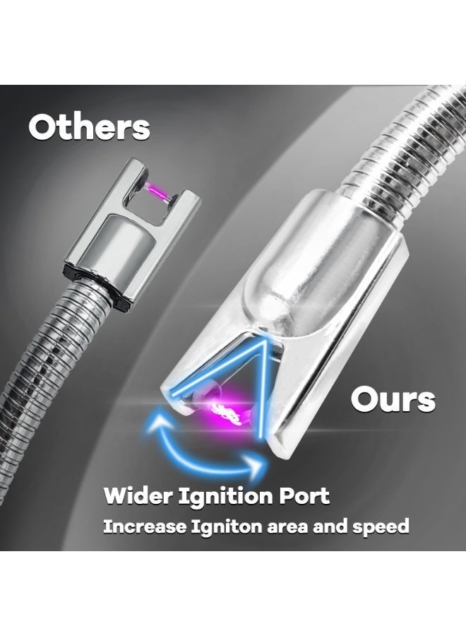 ولاعة قوس كهربائية قابلة للشحن USB للشموع، رقبة مرنة تدور 360 درجة، ولاعة بلا لهب للشموع والشواية، فضي - Image 2