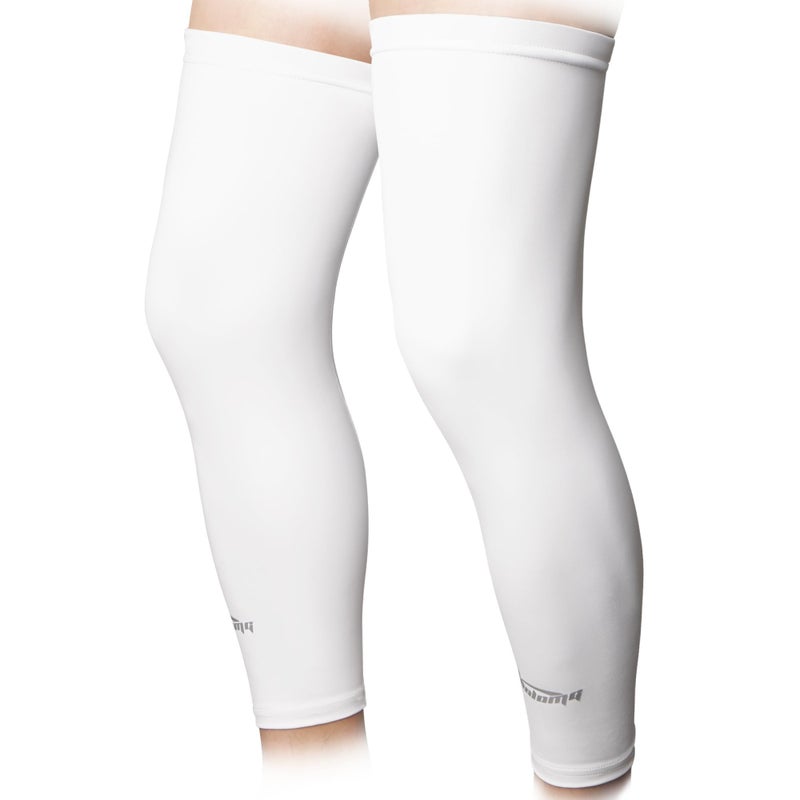 COOLOMG Sports Compression Leg Sleeves Basketball Football Long Knee Protection Knee Brace Undersleeve White S - Image 1