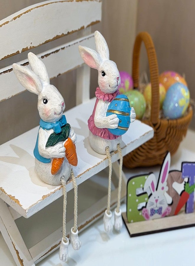 Giunn Easter Bunny Decor Set, 2 Pack Resin Easter Bunny Decorations Dangling Leg Design, Hand-Painted Sculpted Rabbits with Easter Egg and Carrot, Ideal for Home Decor and Gifts - Image 5