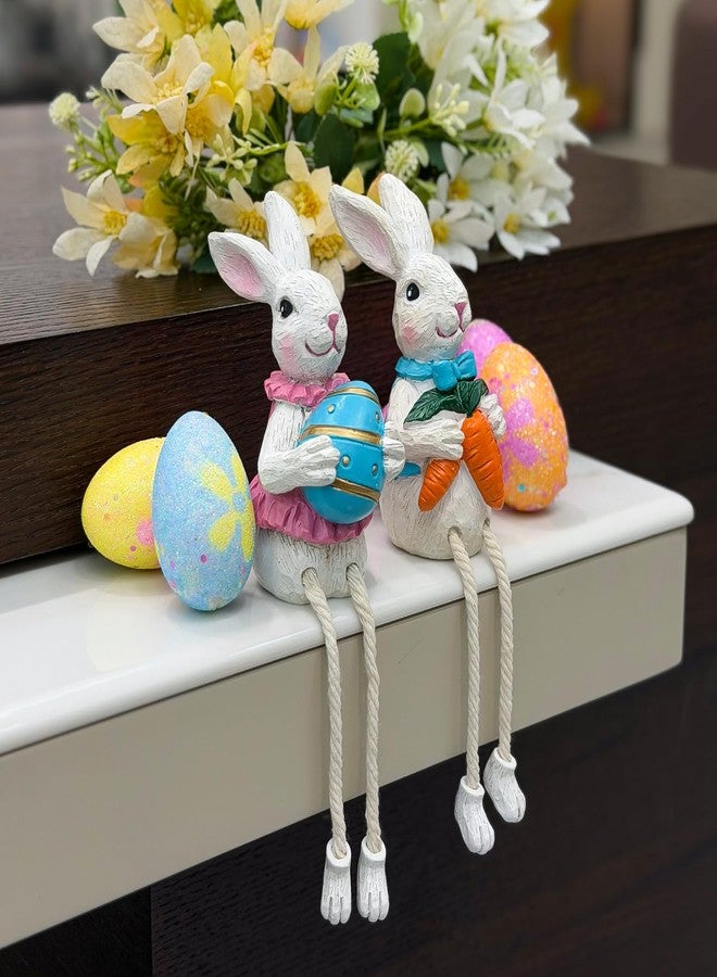 Giunn Easter Bunny Decor Set, 2 Pack Resin Easter Bunny Decorations Dangling Leg Design, Hand-Painted Sculpted Rabbits with Easter Egg and Carrot, Ideal for Home Decor and Gifts - Image 4
