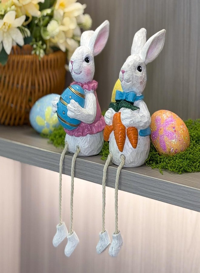 Giunn Easter Bunny Decor Set, 2 Pack Resin Easter Bunny Decorations Dangling Leg Design, Hand-Painted Sculpted Rabbits with Easter Egg and Carrot, Ideal for Home Decor and Gifts - Image 3