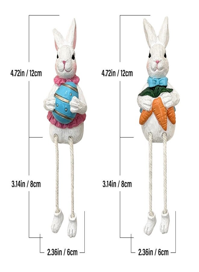 Giunn Easter Bunny Decor Set, 2 Pack Resin Easter Bunny Decorations Dangling Leg Design, Hand-Painted Sculpted Rabbits with Easter Egg and Carrot, Ideal for Home Decor and Gifts - Image 2