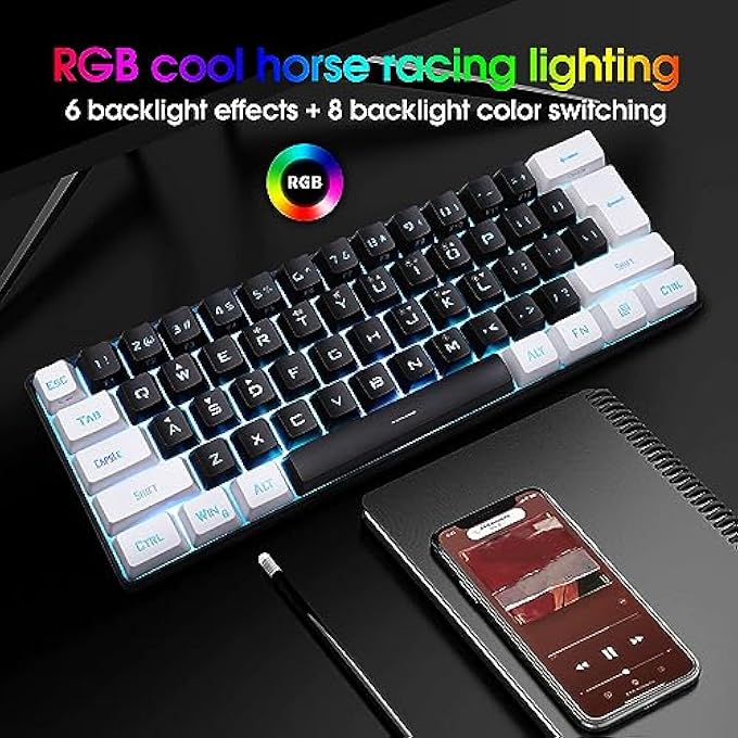 rayihni 60% WIRED GAMING KEYBOARD, MECHANICAL FEELING MINI GAMING KEYBOARD, RGB BACKLIT 61 KEY ULTRA COMPACT KEYBOARD, ERGONOMIC KEYBOARD FOR WINDOWS LAPTOP PC GAMER (BLACK) - Image 2