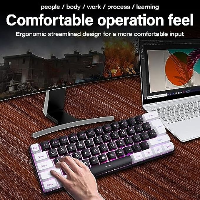 rayihni 60% WIRED GAMING KEYBOARD, MECHANICAL FEELING MINI GAMING KEYBOARD, RGB BACKLIT 61 KEY ULTRA COMPACT KEYBOARD, ERGONOMIC KEYBOARD FOR WINDOWS LAPTOP PC GAMER (BLACK) - Image 3