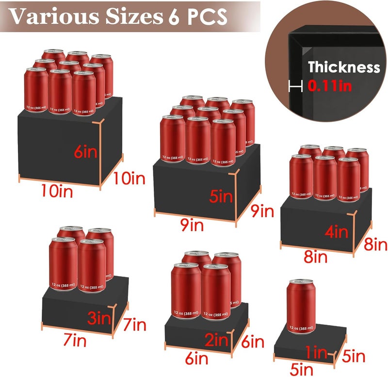 TPGP 6Pcs Black Buffet Risers Set (5"-10") - Acrylic Display Stands for Catering and Desserts - Image 2