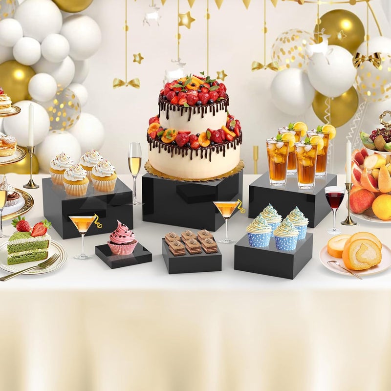 TPGP 6Pcs Black Buffet Risers Set (5"-10") - Acrylic Display Stands for Catering and Desserts - Image 5