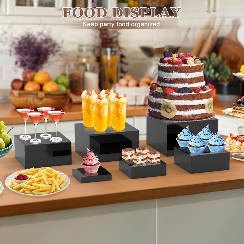 TPGP 6Pcs Black Buffet Risers Set (5"-10") - Acrylic Display Stands for Catering and Desserts - Image 3