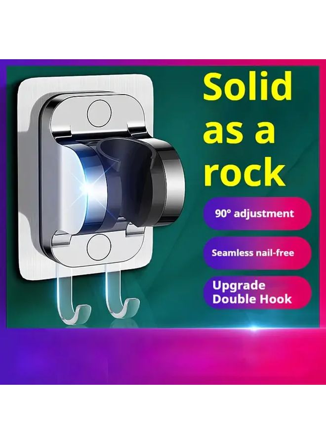 Black No Drill Shower Head Holder Adjustable Adhesive Wall Mount With Hooks - Image 4
