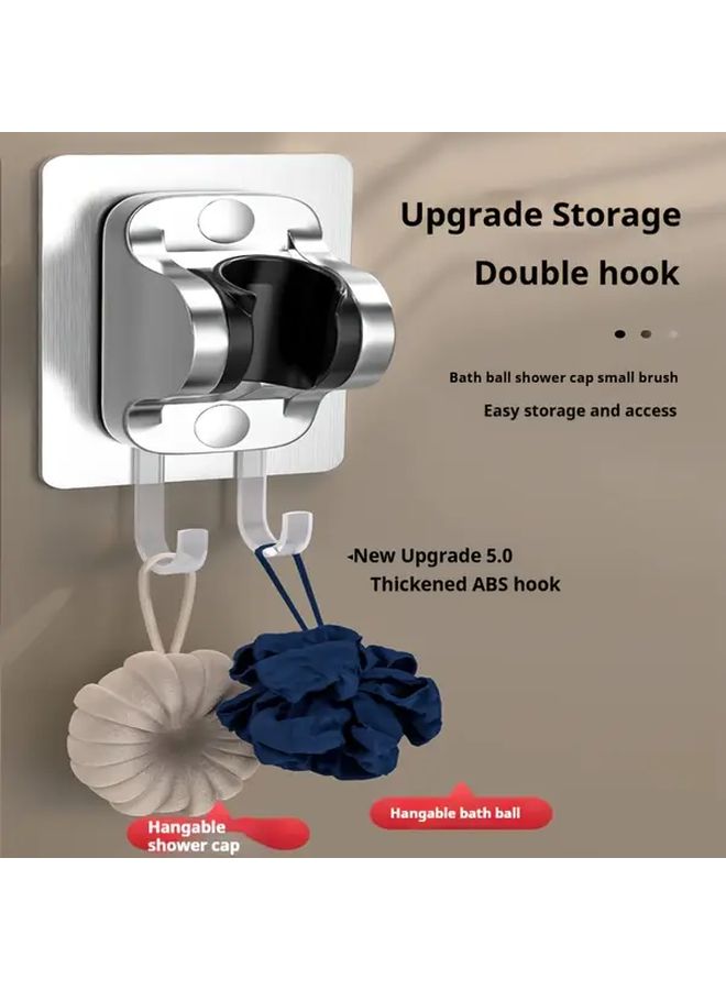 Black No Drill Shower Head Holder Adjustable Adhesive Wall Mount With Hooks - Image 1