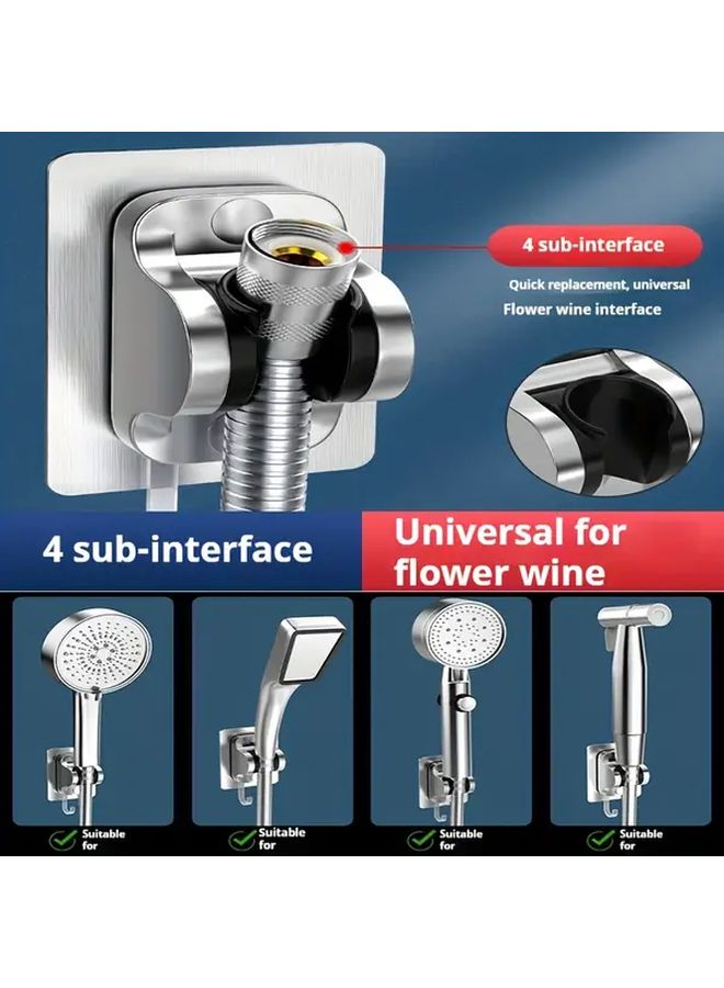 Black No Drill Shower Head Holder Adjustable Adhesive Wall Mount With Hooks - Image 2