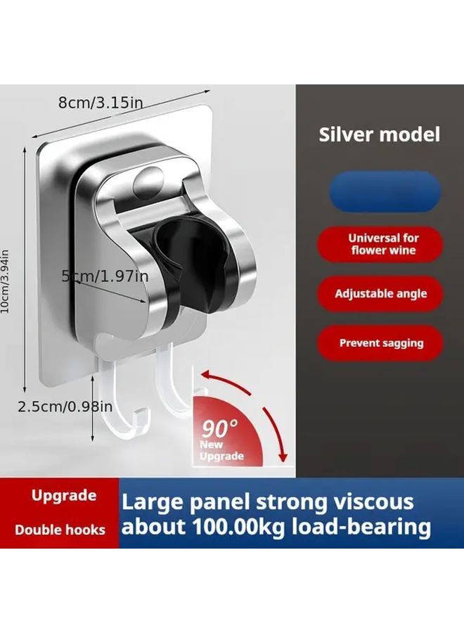Black No Drill Shower Head Holder Adjustable Adhesive Wall Mount With Hooks - Image 3