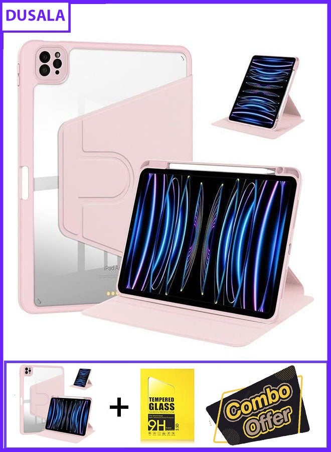 DUSALA 2in1 Rotating Case for iPad Pro 12.9-Inch (2022), with Pencil Holder,360 Degree Rotation Protective Stand Slim Cover Clear Back, Auto Wake/Sleep (iPad Pro 12.9) with Tempered Glass - Image 1