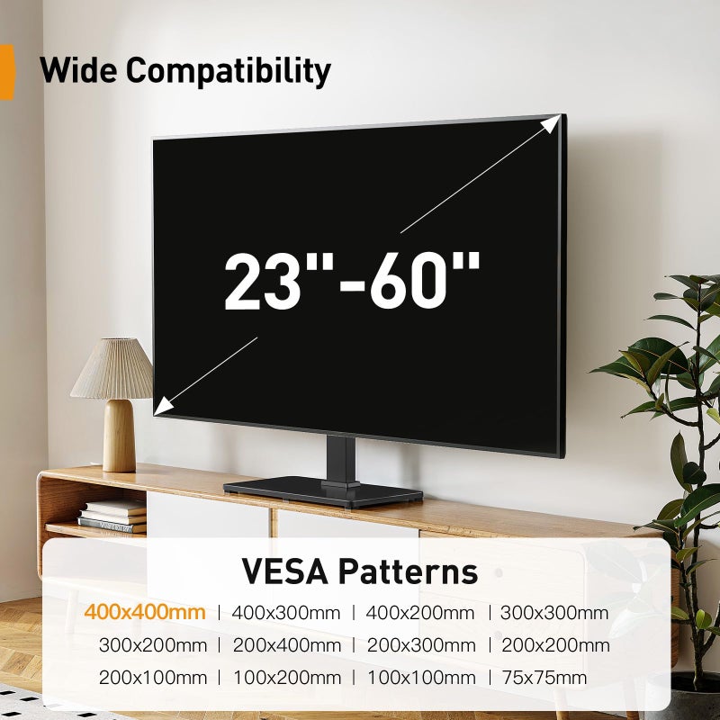 Perlegear Tabletop TV Stand, Universal TV Stand for 23â€“60 Inch LCD/LED/OLED TVs, Height-Adjustable TV Mount Stand with Tempered Glass Base & Cable Management, VESA 400x400mm, PGTVS02 ï»¿ - Image 2