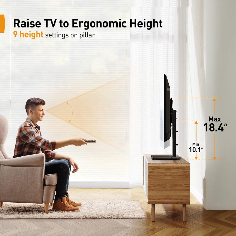 Perlegear Tabletop TV Stand, Universal TV Stand for 23â€“60 Inch LCD/LED/OLED TVs, Height-Adjustable TV Mount Stand with Tempered Glass Base & Cable Management, VESA 400x400mm, PGTVS02 ï»¿ - Image 3