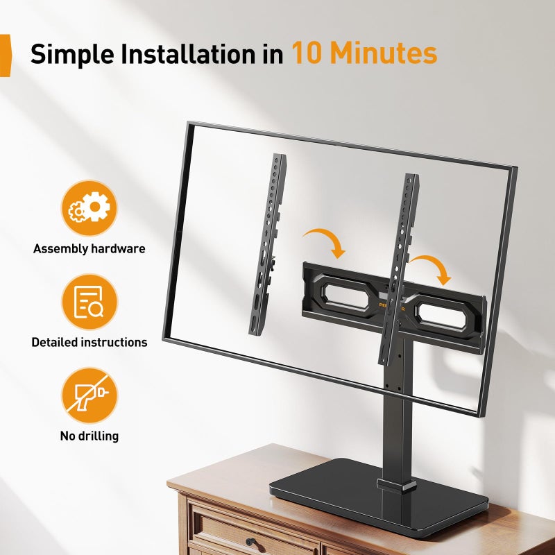 Perlegear Tabletop TV Stand, Universal TV Stand for 23â€“60 Inch LCD/LED/OLED TVs, Height-Adjustable TV Mount Stand with Tempered Glass Base & Cable Management, VESA 400x400mm, PGTVS02 ï»¿ - Image 5