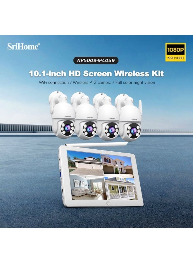 SriHome 4CH Wireless Security Camera System with 10.1 Inch Monitor, 4 x 1080P PTZ WiFi Cameras, Color Night Vision, Two-Way Audio, Motion Detection, Remote Viewing, Indoor Outdoor Surveillance Kit - Image 3