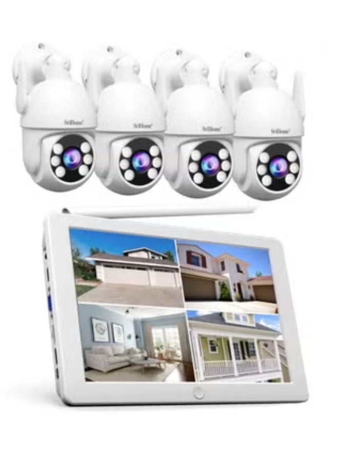 SriHome 4CH Wireless Security Camera System with 10.1 Inch Monitor, 4 x 1080P PTZ WiFi Cameras, Color Night Vision, Two-Way Audio, Motion Detection, Remote Viewing, Indoor Outdoor Surveillance Kit - Image 1
