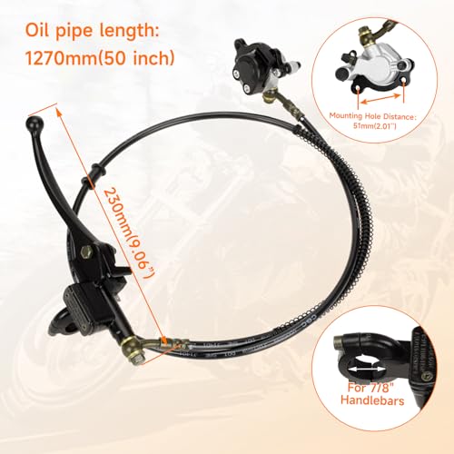 FVRITO 50 Inch Upgraded Left Hydraulic Disc Hand Brake Master Cylinder Caliper Assembly for 97cc 2.8HP Baja Doodle Bug DB30 Blitz Dirt Bug Racer Mini Bike Motorsports Go Karts - Image 3