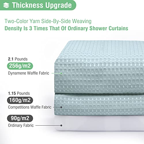 Dynamene Fog Blue Fabric Shower Curtain for Bathroom Waffle Weave Textured Heavy Duty Cloth 256GSM Hotel Luxury Weighted Bath Curtain Set with 12 Plastic Hooks72x72 Fog Blue - Image 3