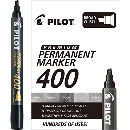 PILOT Premium 400 Permanent Markers, Broad Point Chisel Tip, Black Ink, Box of 12 (SA4-BLK) - Image 1