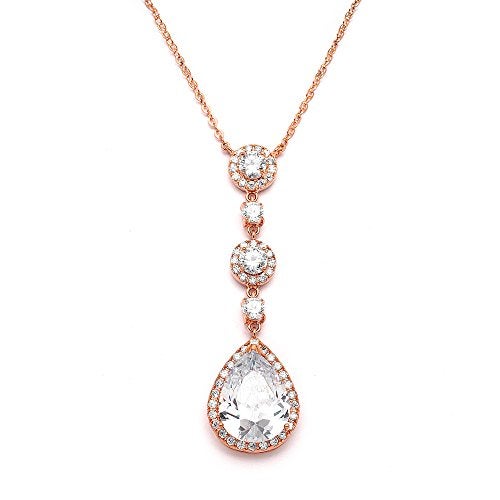Mariell 14K Rose Gold Plated Bridal and Wedding Necklace, Cubic Zirconia Crystal Drop Pendant Necklace for Brides, Bridesmaids, Prom, Homecoming, Mother of the Bride - Image 1