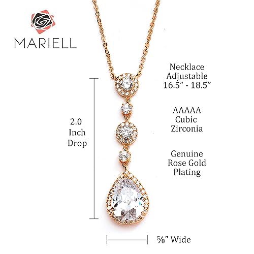 Mariell 14K Rose Gold Plated Bridal and Wedding Necklace, Cubic Zirconia Crystal Drop Pendant Necklace for Brides, Bridesmaids, Prom, Homecoming, Mother of the Bride - Image 5
