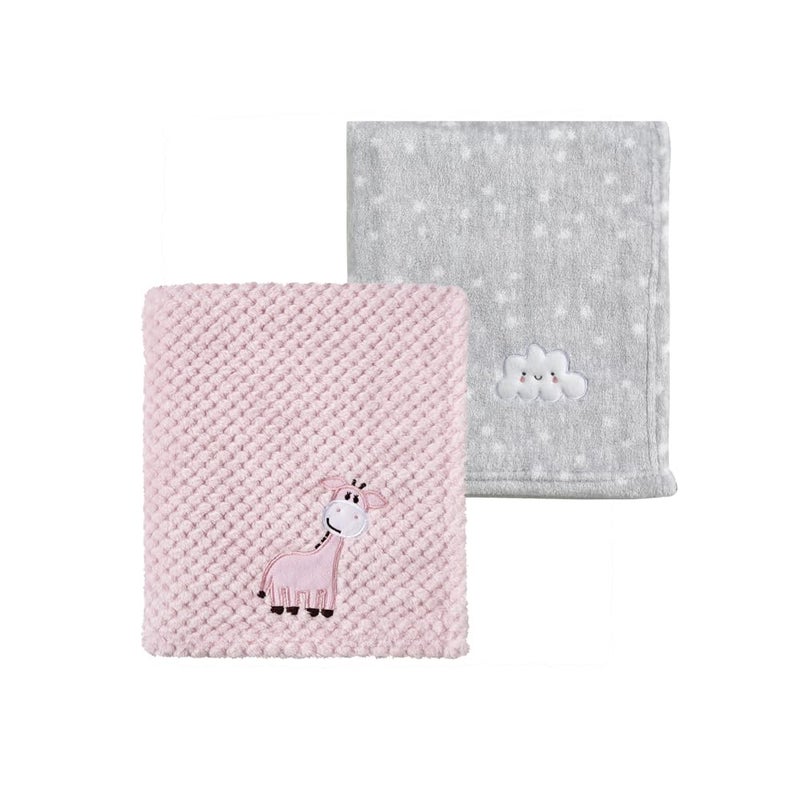 CREVENT 2Pcs 30''X40'' Cute Cozy Fluffy Warm Baby Blankets for Infants Toddlers' Bedding Crib Cot Stroller - Grey Cloud + Giraffe - Image 1