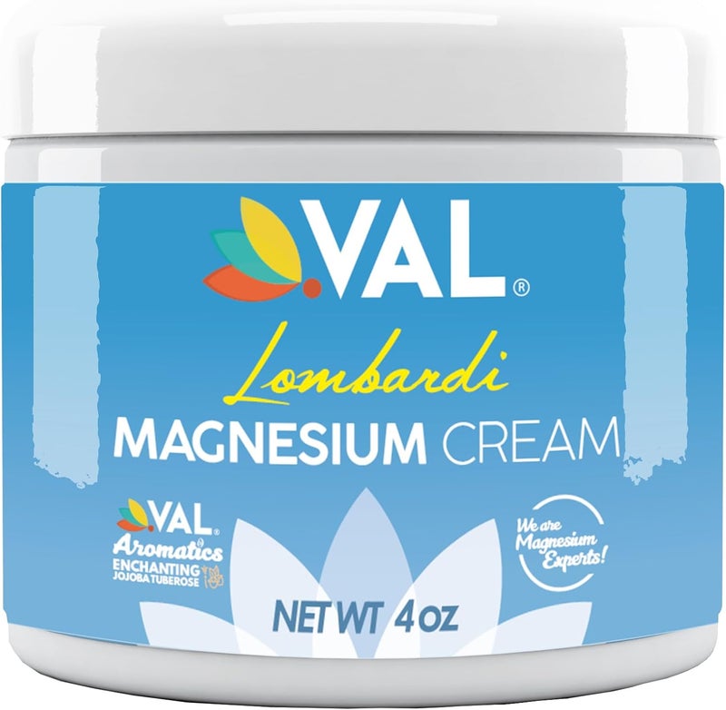 VAL Lombardi Magnesium Lotion | Nighttime Zechstein Magnesium Chloride Cream | Hydrating & Fast-Absorbing | Topical Magnesium for Feet, Legs, Arms & Chest | USA Made | 4oz | (Jojoba Tuberose)