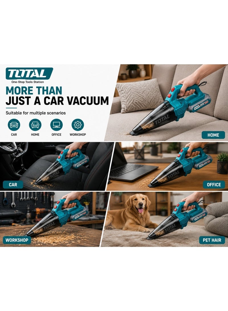 TOTAL 20V Cordless Car Vacuum Cleaner, 9kPa Powerful Handheld Vacuum with 2.0Ah Battery & Fast Charger, Portable Vacuum for Cars, Home, Office & Workshop - Image 3