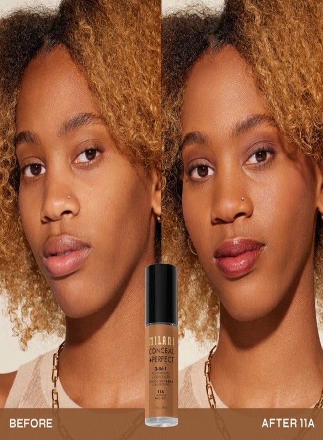 MILANI Milani Cosmetics Conceal + Perfect 2-In-1 Foundation + Concealer 11A Nutmeg Deep Bronze with Deep Yellow Undertone 30ml – Full Coverage, Lightweight, Long-Lasting, Water-Resistant, Oil-Free, Vegan & Cruelty-Free  - Image 2