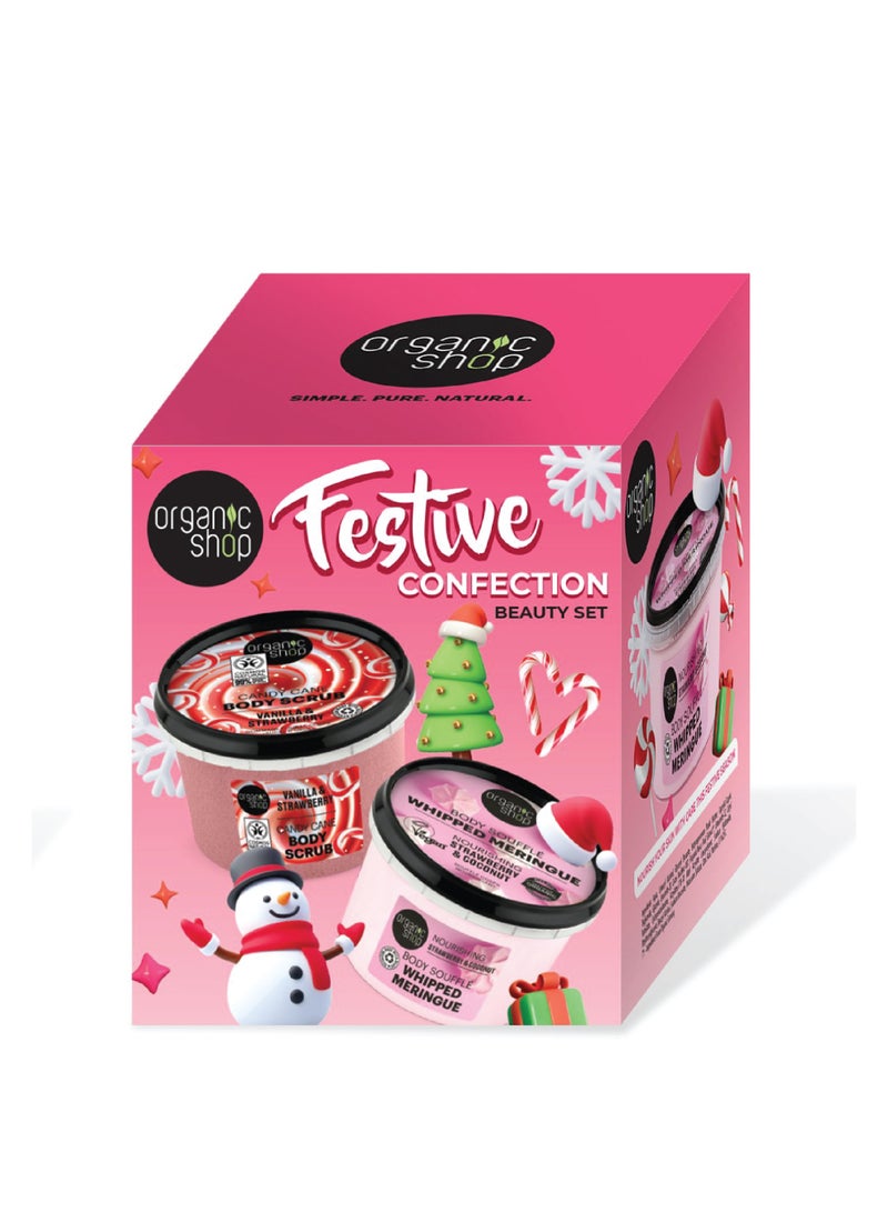 Organic Shop مجموعة هدايا الجمال الاحتفالية من أورجانيك شوب، مقشر الجسم بنكهة عصا الحلوى وكريمة الجسم المخفوقة - Image 1