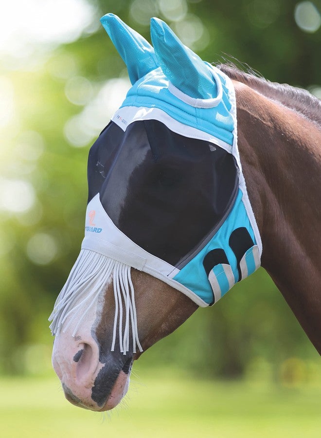 Shires FINE MESH Fly MASK with Nose Fringe (Full, Teal) - Image 1