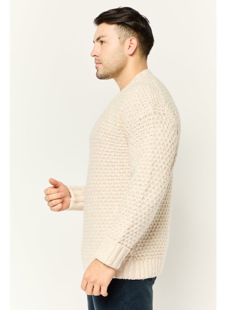 ESPRIT - Men Ribbed Neck Knitted Sweater, Ivory - Image 1