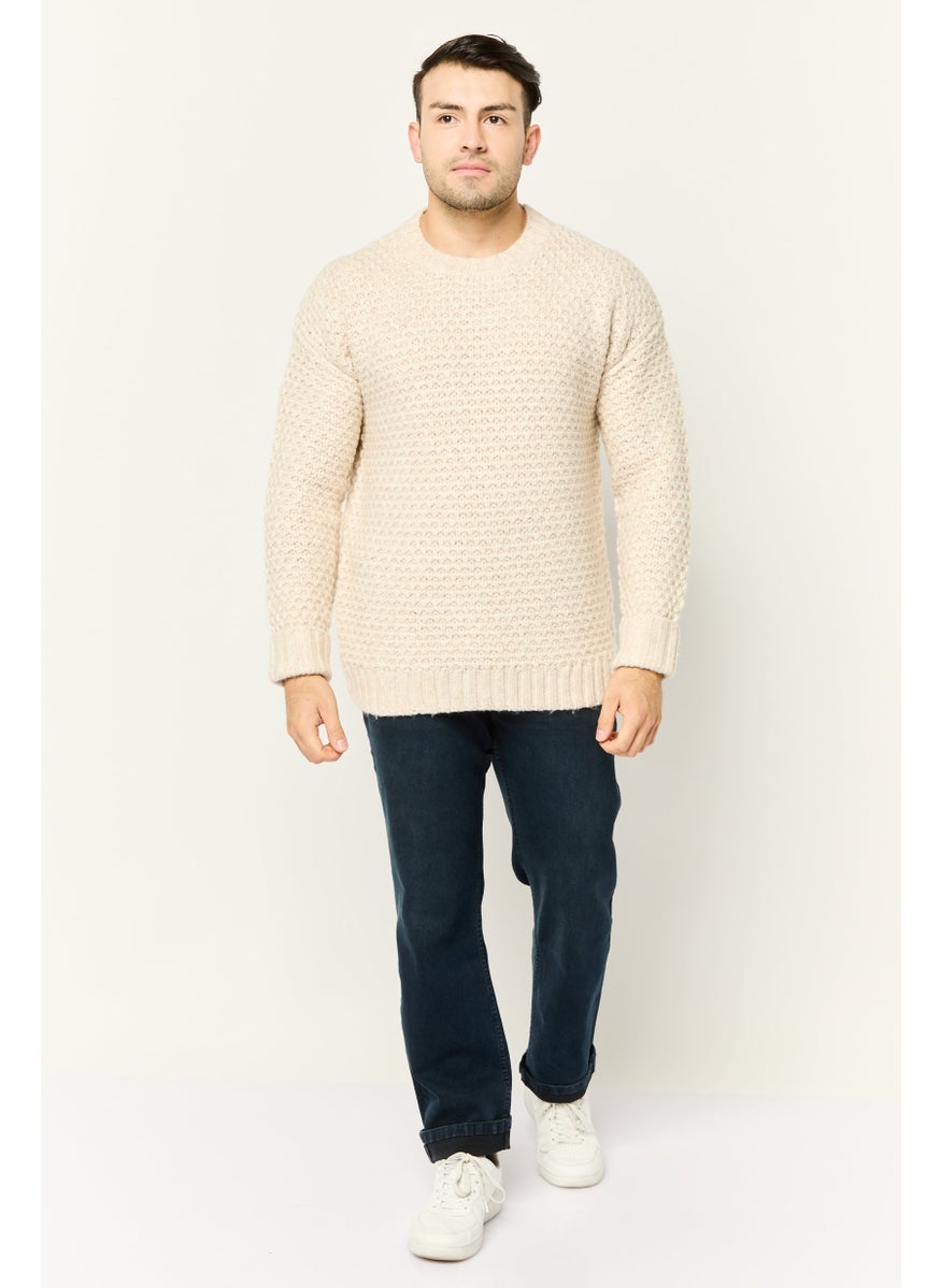 ESPRIT - Men Ribbed Neck Knitted Sweater, Ivory - Image 1