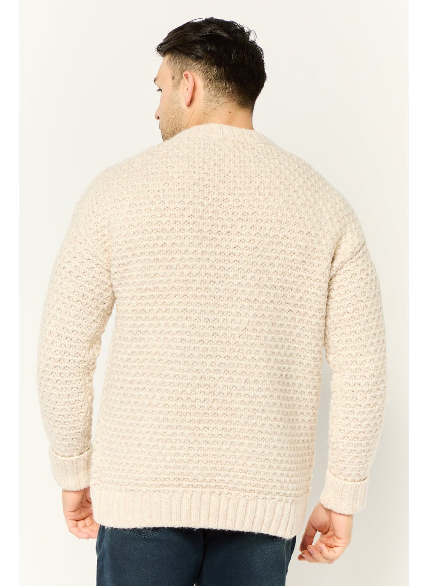 ESPRIT - Men Ribbed Neck Knitted Sweater, Ivory - Image 1