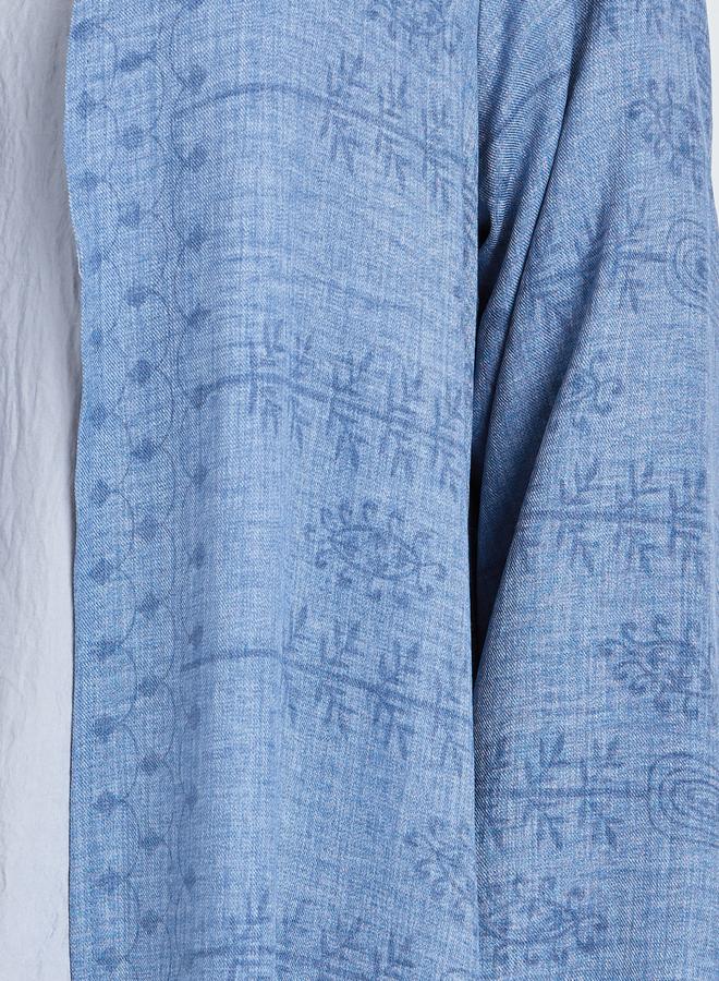 Amirah Blue Front Open Border Print Abaya - Image 4