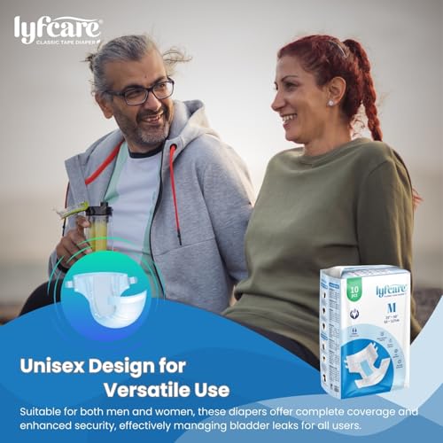 Lyfcare ليفاير كير أوبن تيب حفاضات البالغين متوسطة الحجم (M) - 40 وحدة (عبوة من 4) | حفاضات للجنسين بنمط الشريط المفتوح | الخصر (63-127 سم) | مؤشر الرطوبة، امتصاص فائق، حماية 360° و0% تسرب | للرجال والنساء - Image 2