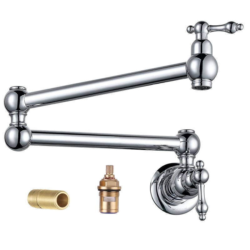 WOWOW Chrome Pot Filler Faucet Brass Pot Filler Wall Mount Kitchen Stove Faucet with Double Joint Swing Arms