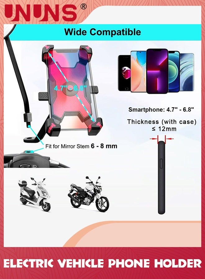 UNUNS Motorcycle Phone Holder,Motorbike Rear View Mirror Phone Mount,Adjustable Bike Phone Mount Holder For 4.5-6.8 inch Cell Phone,Quick Install,Universal Moped Scooter E-Bike Bicycle Phone Stand - Image 5