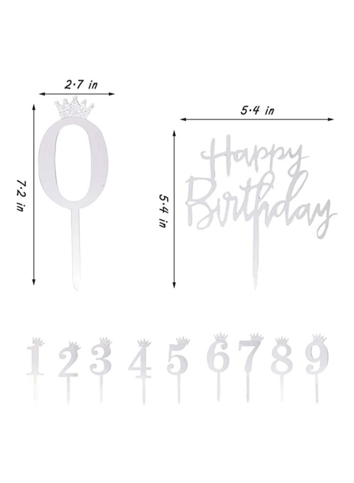 Y&D Happy Birthday Cake Topper Acrylic Numbers 0-9 Crown and Silver Toppers, for Wedding Anniversary or Party Decorations, Set of 11  - Image 4