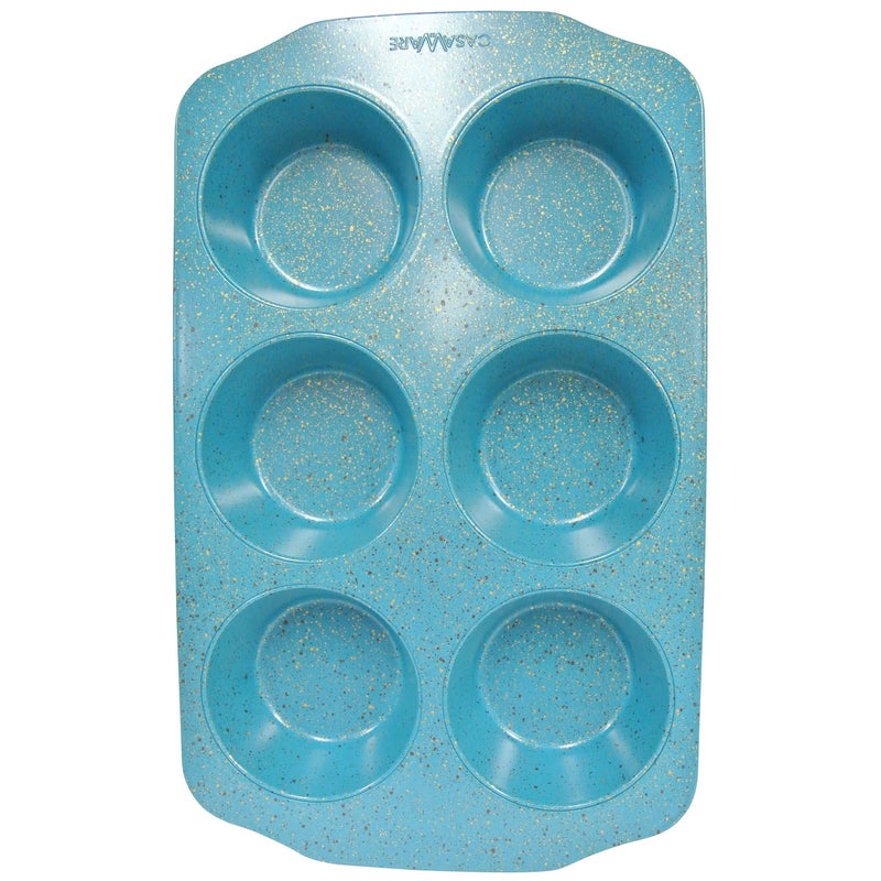 casaWare Jumbo Muffin Pan 6 Cup Ceramic Coated Non-Stick (Blue Granite) - Image 3