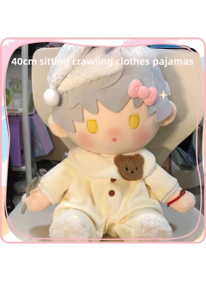 40cm Sitting Doll Coat Cute Climbing Clothes Pajamas Suitable For Replacement Cotton Doll Clothes Jumpsuit-Specifications:Suitable For Sitting 40cm Cotton Doll (no Doll)-Color:Sleepy Rabbit Three-piece Set (shirt + Overalls + Shoes And Socks) [no Hat]