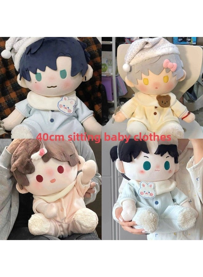 40cm Sitting Doll Coat Cute Climbing Clothes Pajamas Suitable For Replacement Cotton Doll Clothes Jumpsuit-Specifications:Suitable For Sitting 40cm Cotton Doll (no Doll)-Color:Sleepy Rabbit Three-piece Set (shirt + Overalls + Shoes And Socks) [no Hat]