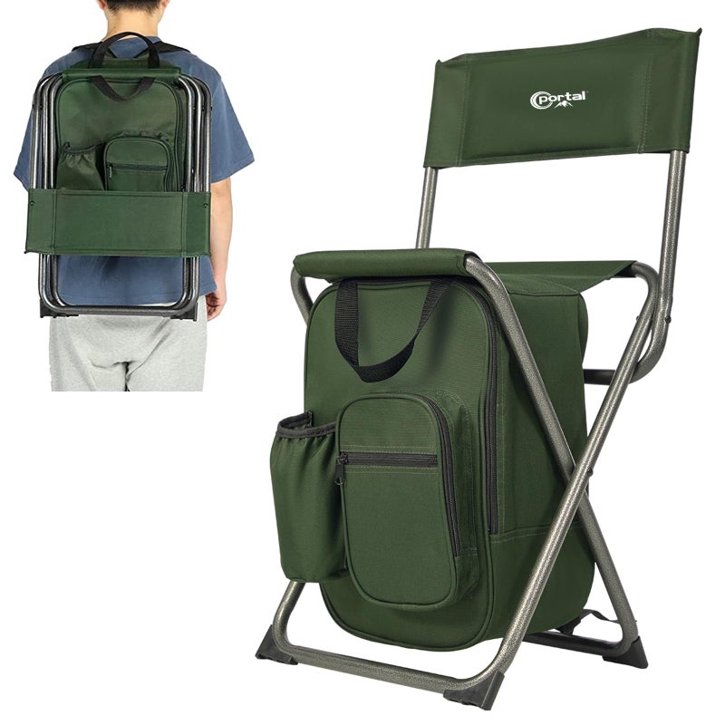 Portal Backpack Cooler Chair Fishing Chairs with Backrest Folding Camping Stool Compact for Outdoors Hiking Hunting Travel, Supports 225 lbs Capacity - Image 1