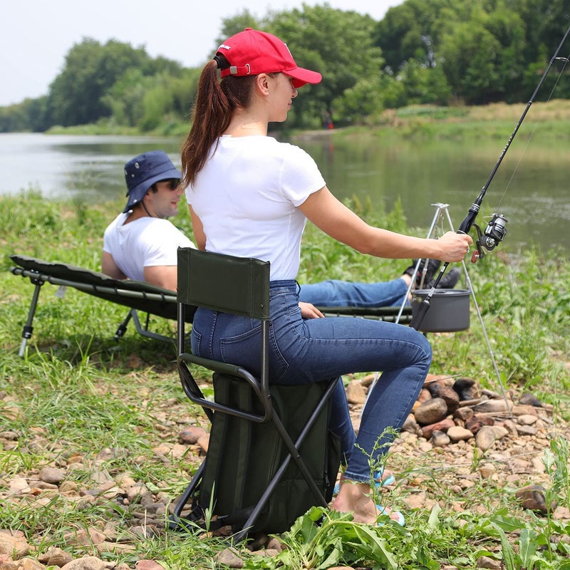 Portal Backpack Cooler Chair Fishing Chairs with Backrest Folding Camping Stool Compact for Outdoors Hiking Hunting Travel, Supports 225 lbs Capacity - Image 2