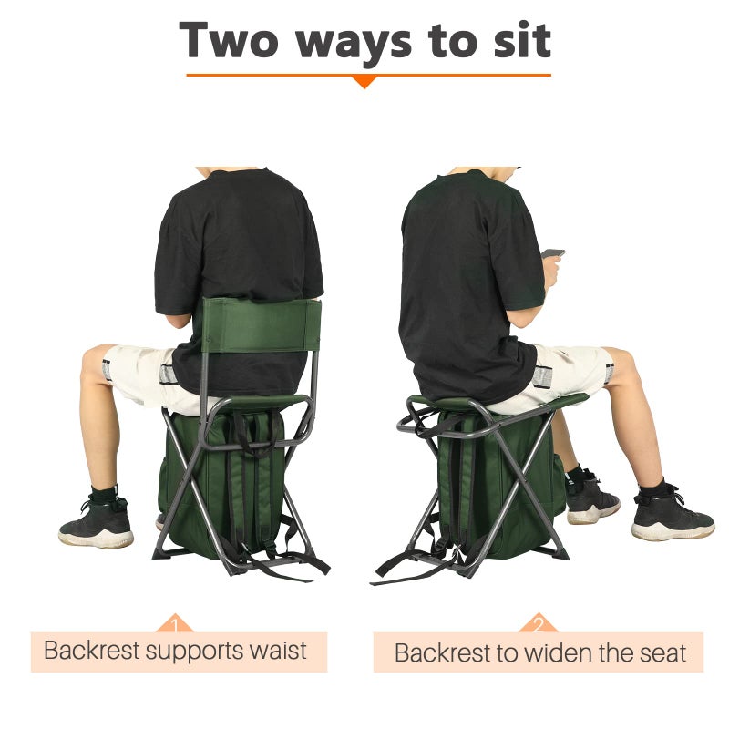 Portal Backpack Cooler Chair Fishing Chairs with Backrest Folding Camping Stool Compact for Outdoors Hiking Hunting Travel, Supports 225 lbs Capacity - Image 4